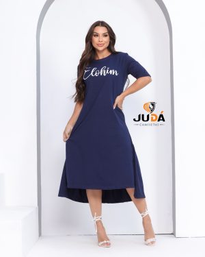 Vestido Midi Tângela Elohim manga 3/4 - Azul Marinho