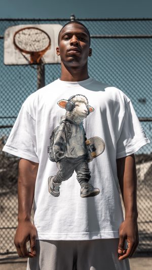 Camiseta Oversized Masculina Ovelha Fone - BRANCA