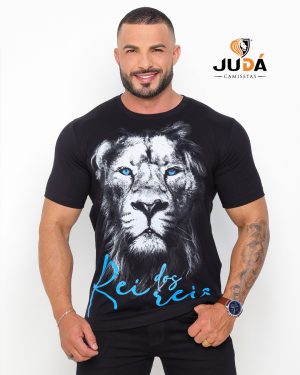 Camiseta Masculina Leão Olho Azul - Preto