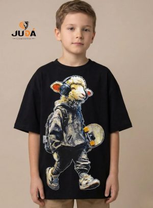 Camiseta Infantil Ovelha Fone - Preto