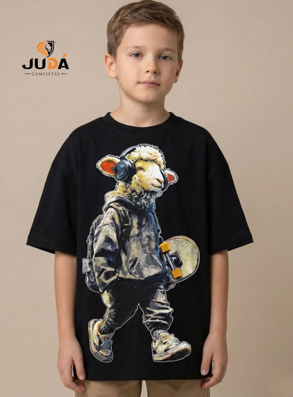 Camiseta Infantil Ovelha Fone – Preto