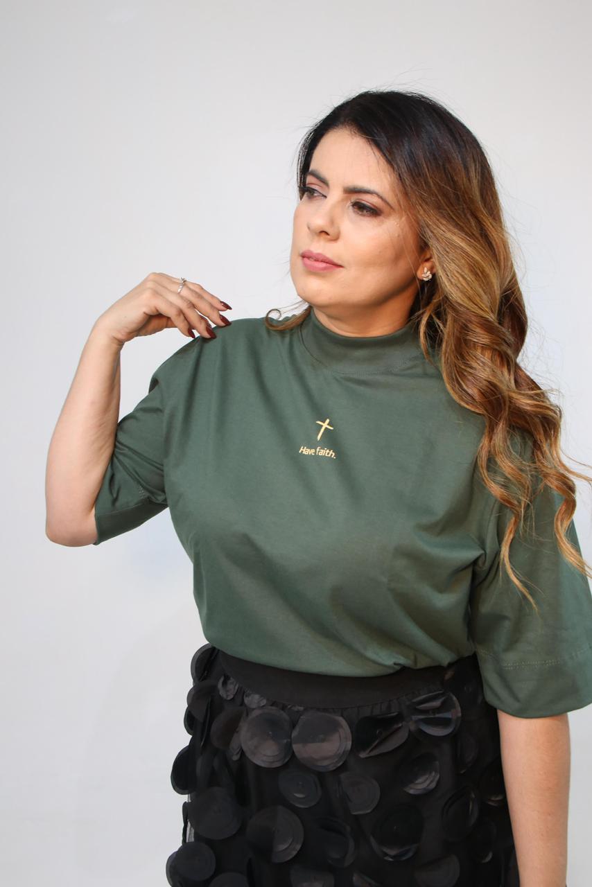 Blusa Oversized Feminina Have Faith – Verde Musgo