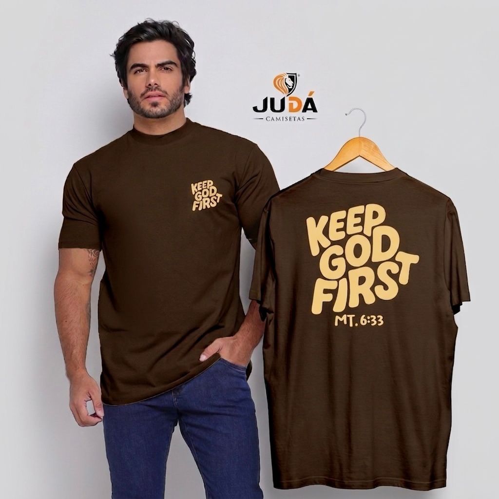 Camiseta Oversized Masculina Keep God First – Marrom