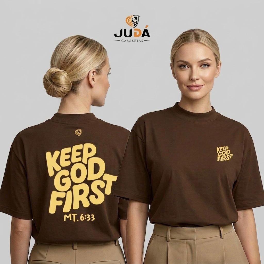 Blusa Oversized Feminina Keep God First – Marrom