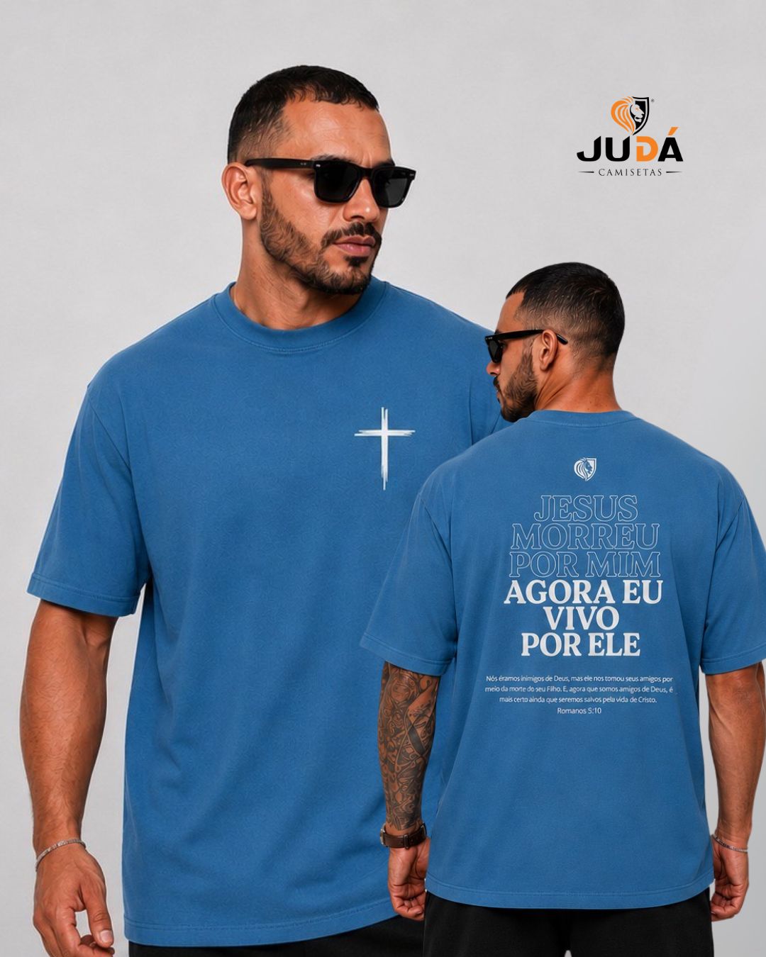 Camiseta Oversized Masculina Jesus Morreu por Mim – Azul Precioso