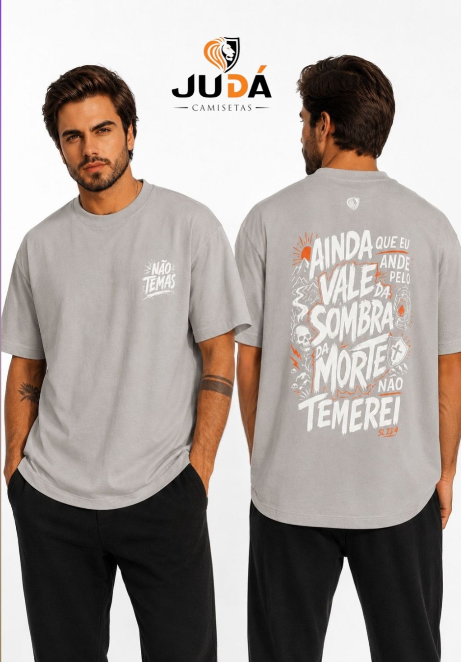 Camiseta Oversized Masculina Não temas – Cinza