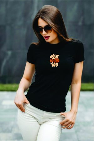 Camiseta Gola O - Baby look - Jesus Loves You - Preta
