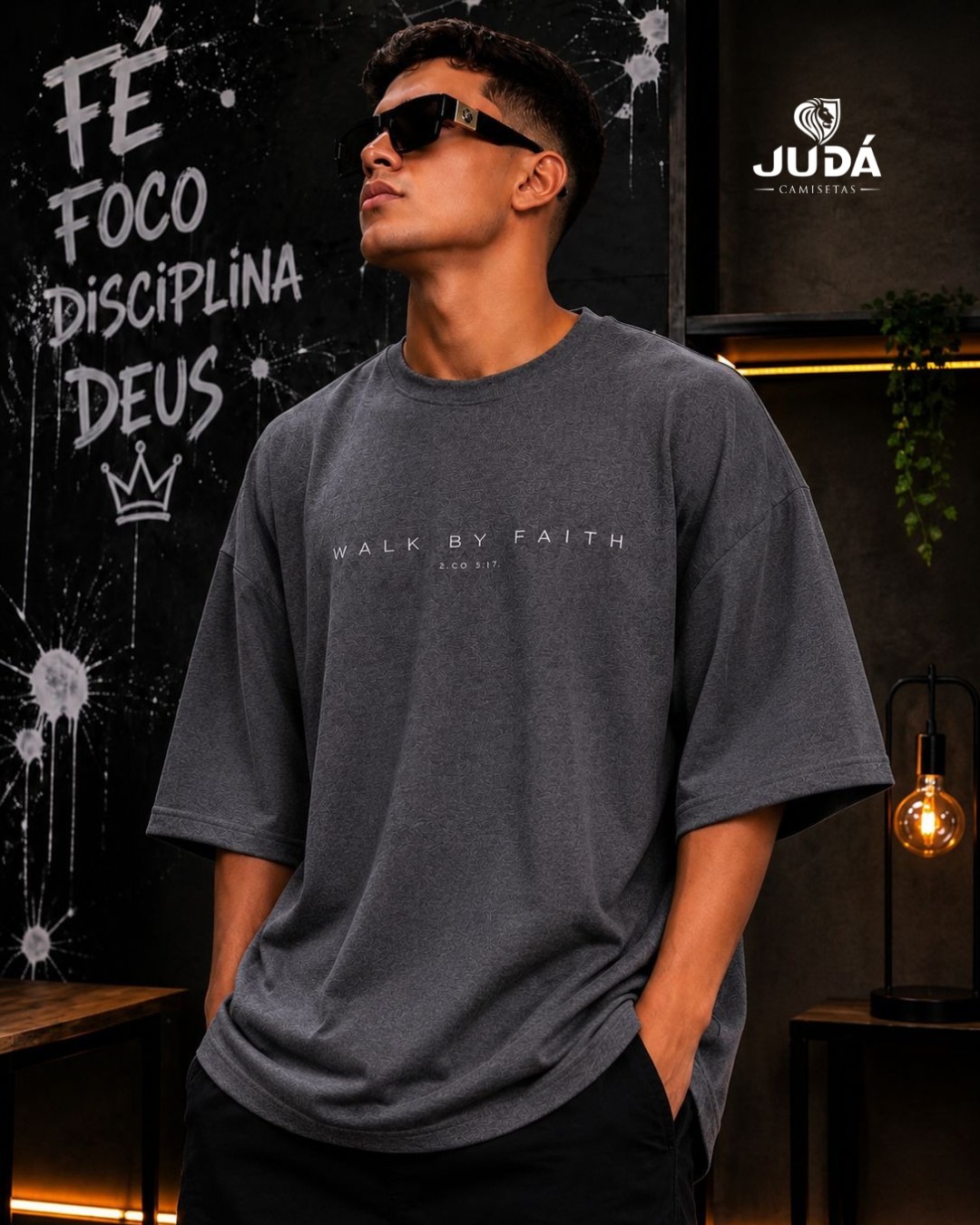 Camiseta Oversized Masculina Walk By Faith – Cinza Mescla