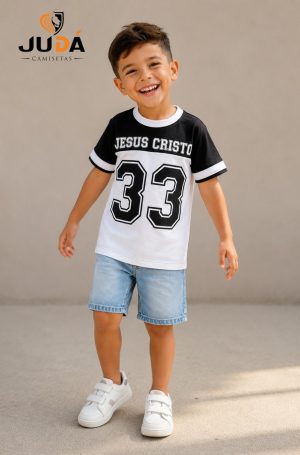 Camiseta Infantil Jesus 33 Malhão Americano - Preto