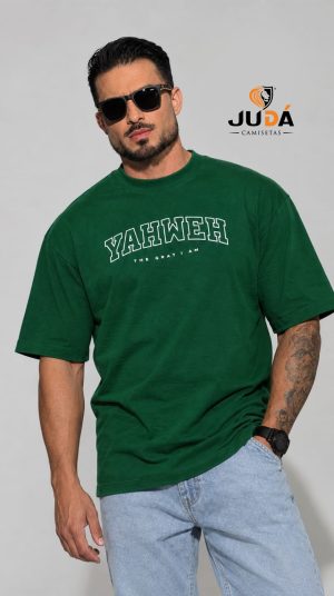 Camiseta Oversized Masculina Yahweh - Verde Bandeira