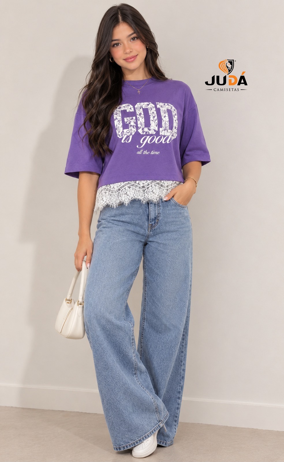 Blusa Oversized Feminina God Is Good Com Renda – Lavanda